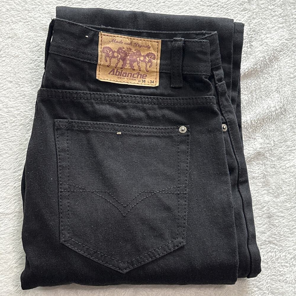 Ablanche New York Mens W36 L34 Straight Leg Black 5 Pocket Denim Jeans